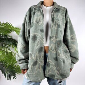 Vintage 90s Green Floral Granola Girl Cottagecore Oversized Knit Jacket / XL